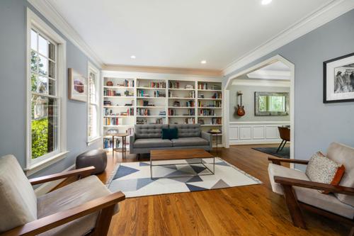 Wide oak floors in living room