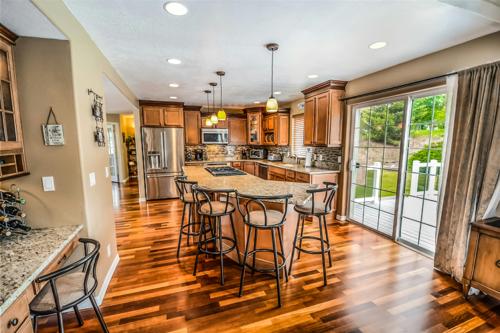 Living room and kitchen with white oak floors