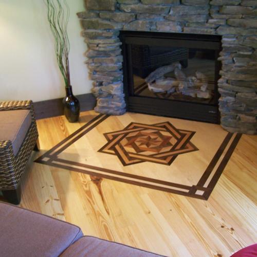 Custom hardwood floor medallion inlay