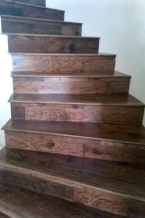 Prefinished hardwood spiral staircase in progress